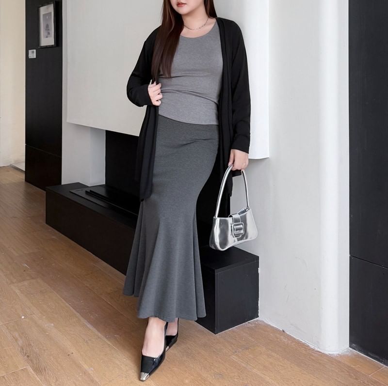 Open Front Plain Cardigan