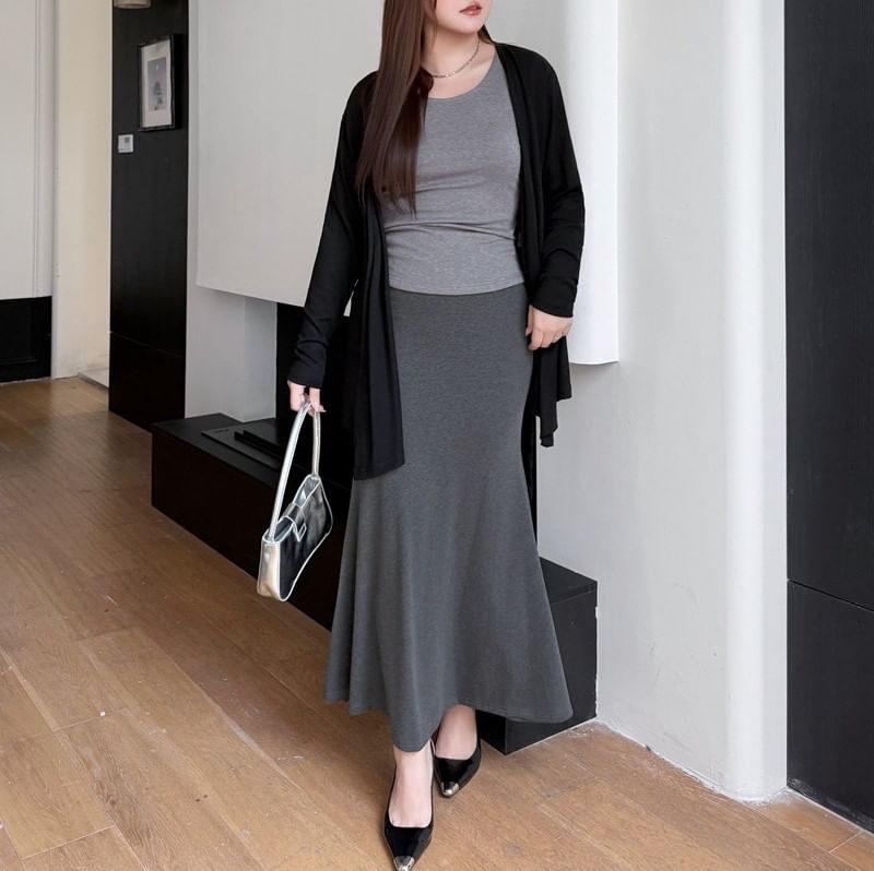 Open Front Plain Cardigan