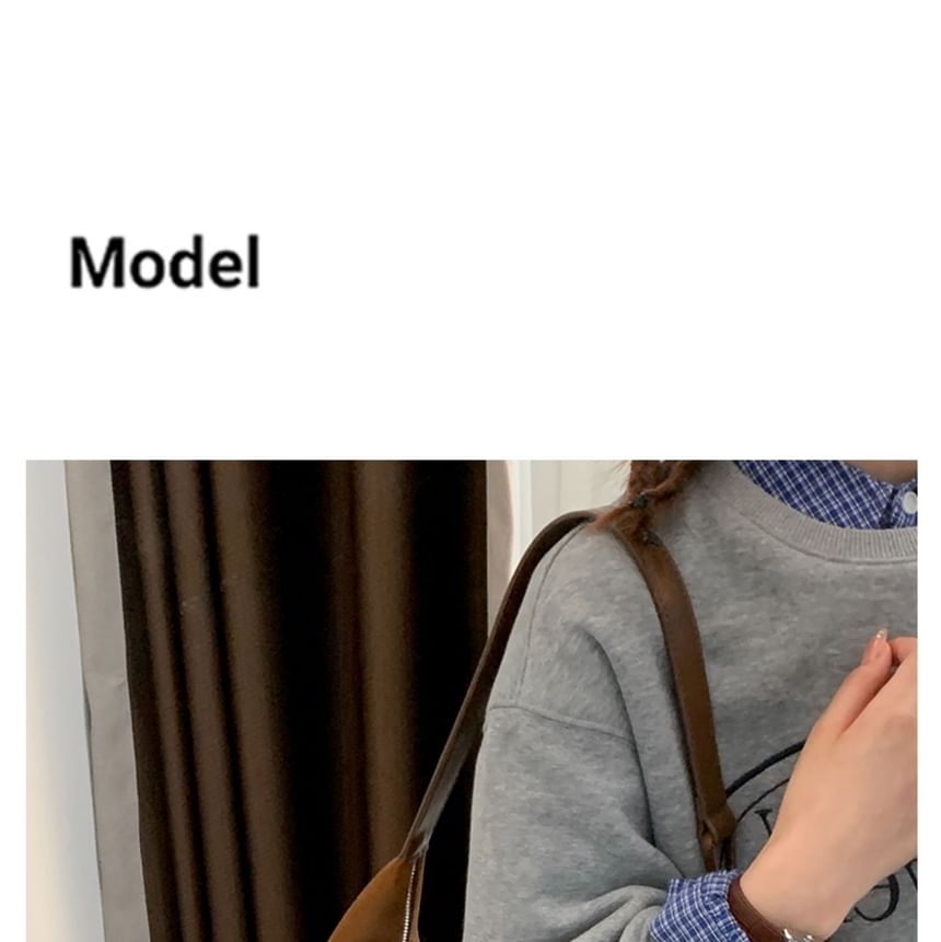 Faux Suede Plain Shoulder Bag