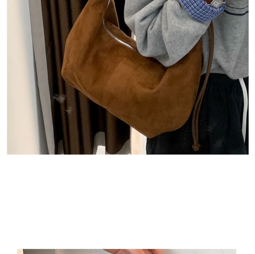 Faux Suede Plain Shoulder Bag