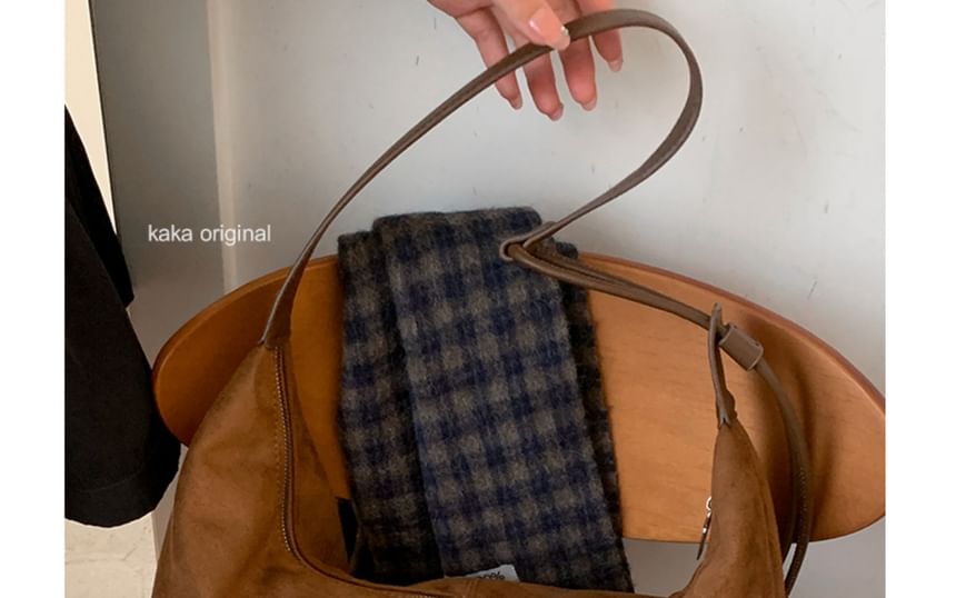 Faux Suede Plain Shoulder Bag