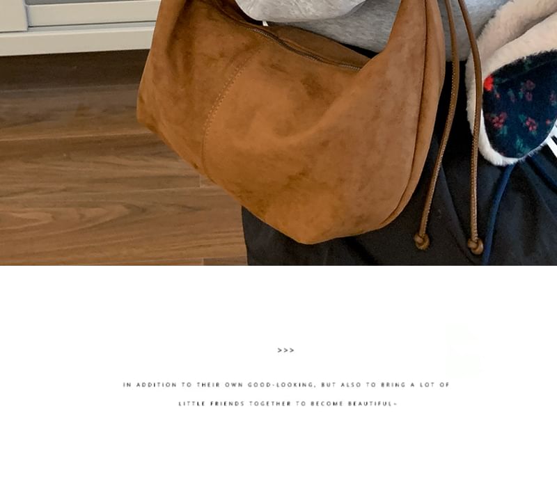 Faux Suede Plain Shoulder Bag