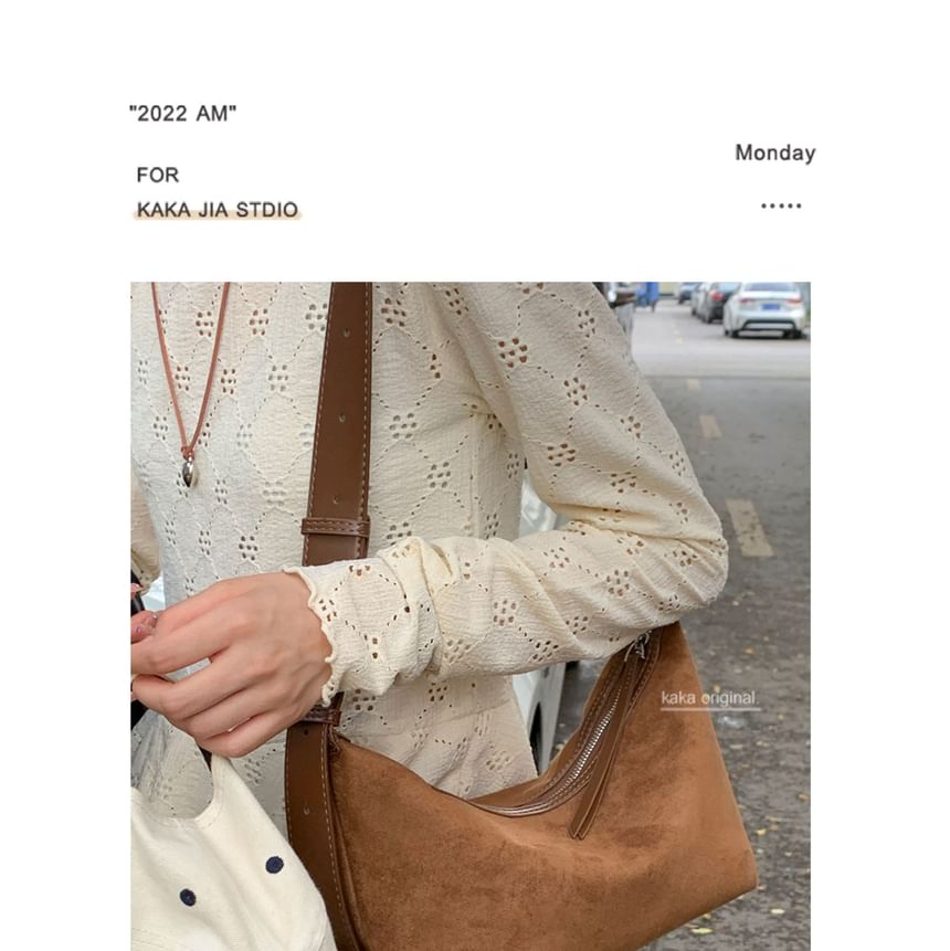 Faux Suede Plain Zip Shoulder Bag