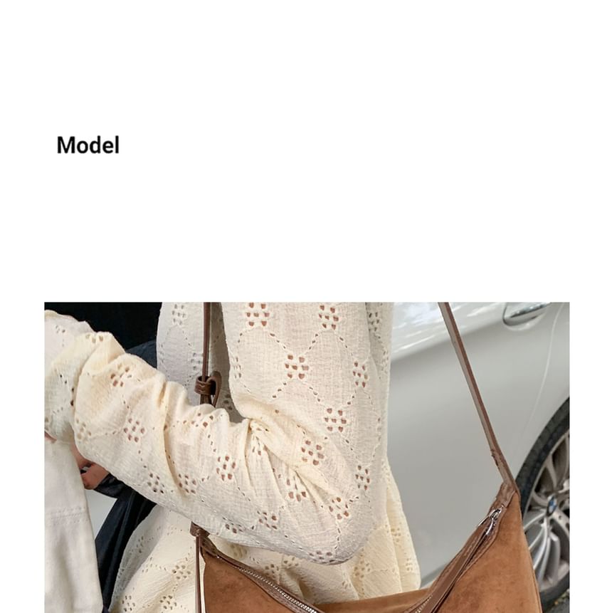 Faux Suede Plain Zip Shoulder Bag