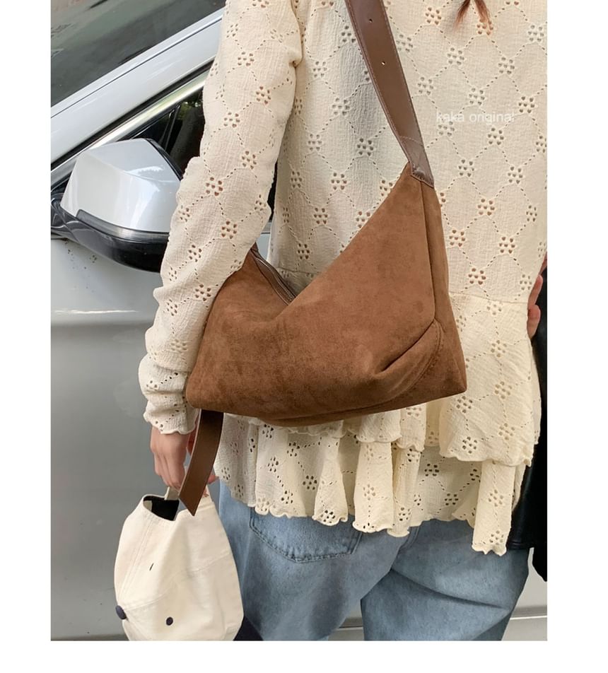 Faux Suede Plain Zip Shoulder Bag