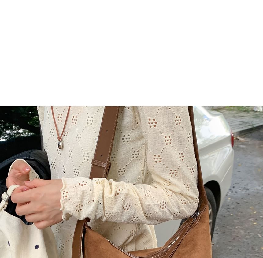 Faux Suede Plain Zip Shoulder Bag