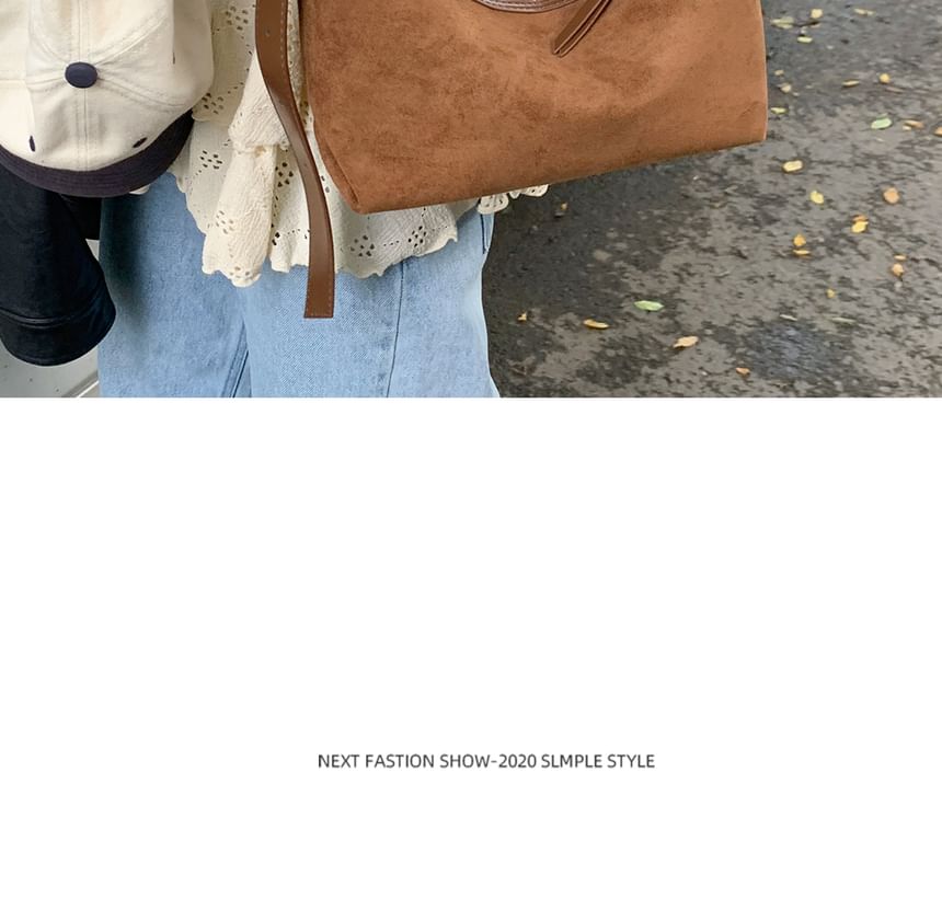 Faux Suede Plain Zip Shoulder Bag
