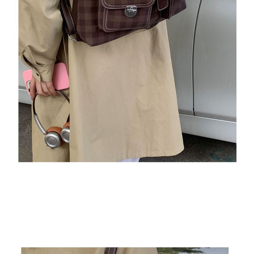 Faux Leather Panel Plaid Shoulder Bag