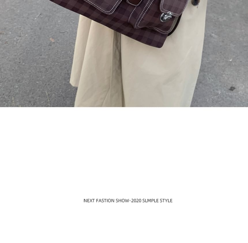 Faux Leather Panel Plaid Shoulder Bag