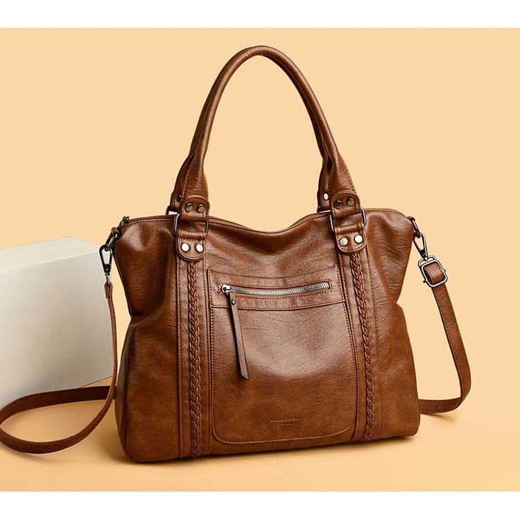 Genuine Leather Plain Shoulder Bag