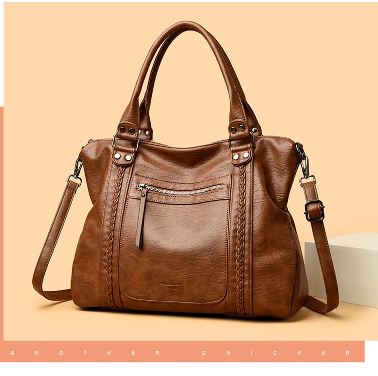 Genuine Leather Plain Shoulder Bag