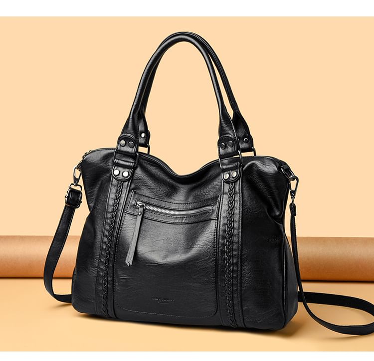Genuine Leather Plain Shoulder Bag