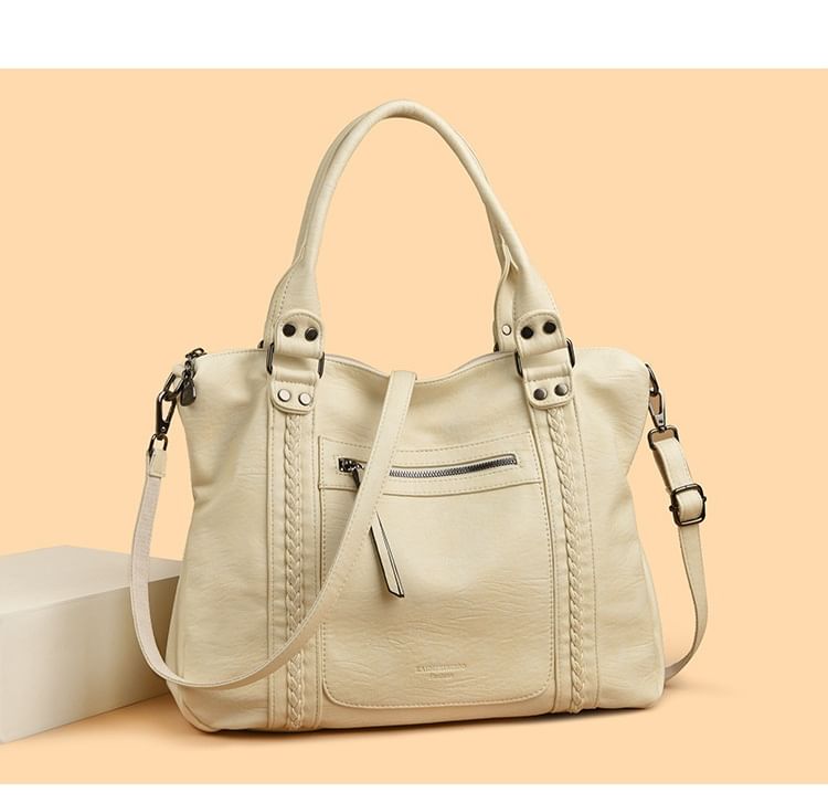 Genuine Leather Plain Shoulder Bag