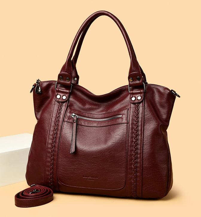 Genuine Leather Plain Shoulder Bag