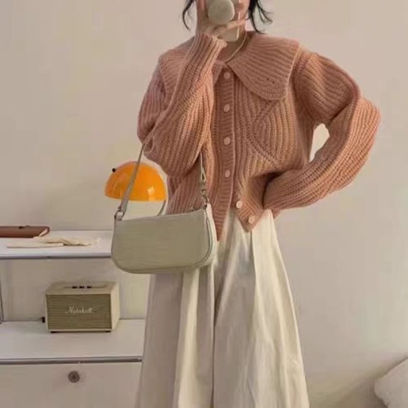 Collared Plain Button Up Cardigan