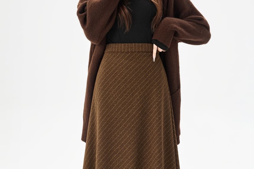 High Waist Striped Maxi A-Line Skirt