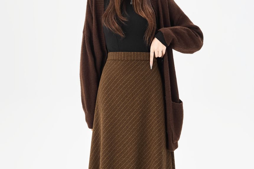 High Waist Striped Maxi A-Line Skirt