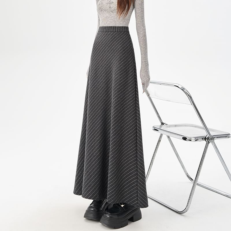 High Waist Striped Maxi A-Line Skirt