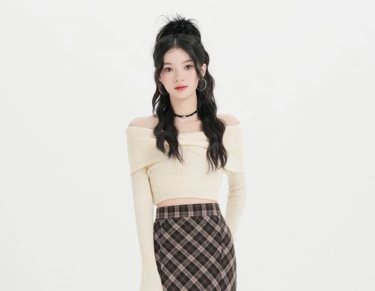 High Rise Plaid Maxi Fishtail Skirt