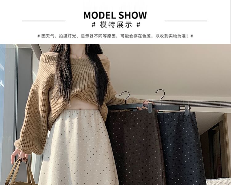 High Rise Dotted Maxi A-Line Skirt