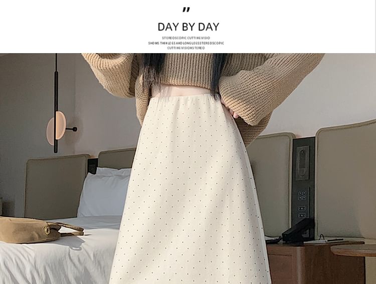 High Rise Dotted Maxi A-Line Skirt