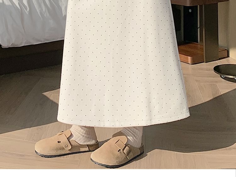 High Rise Dotted Maxi A-Line Skirt