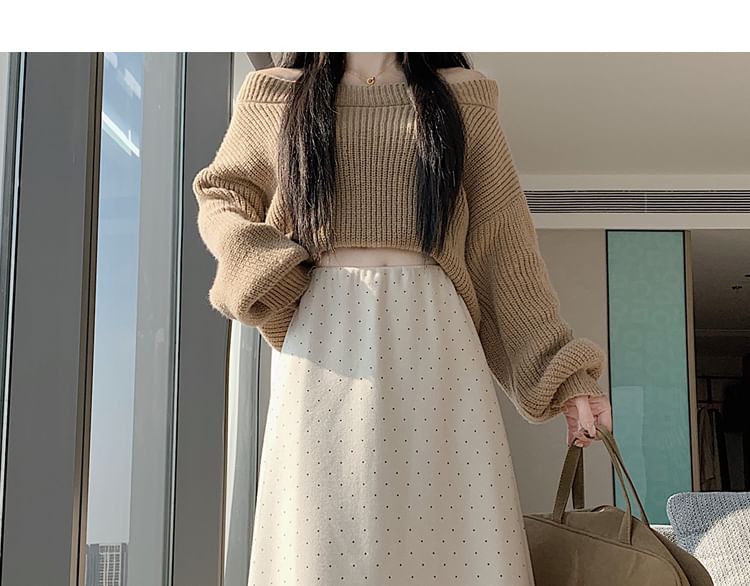 High Rise Dotted Maxi A-Line Skirt