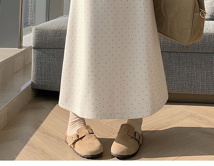 High Rise Dotted Maxi A-Line Skirt