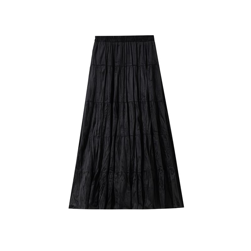 Elastic Waist Tiered Velvet Maxi A-Line Skirt