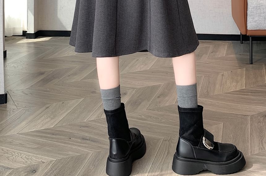 High Waist Plain Midi A-Line Skirt