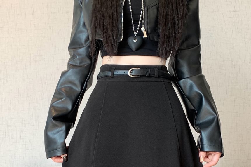 High Waist Plain Midi A-Line Skirt