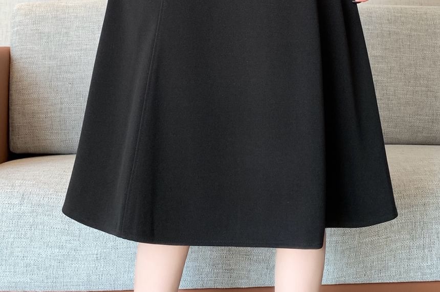 High Waist Plain Midi A-Line Skirt