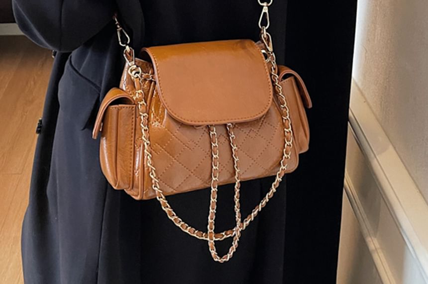 Quilted Flap Pocket Faux Leather Backpack Shoulder Bag