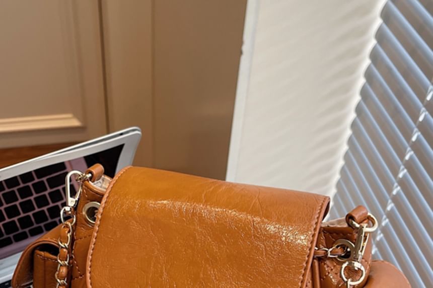 Quilted Flap Pocket Faux Leather Backpack Shoulder Bag