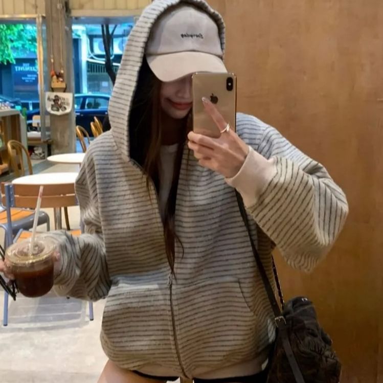 Striped Zip-Up Hoodie