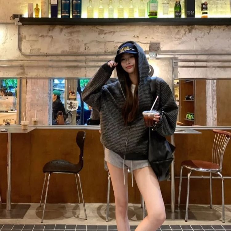 Striped Zip-Up Hoodie