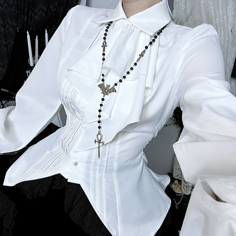 Sleeveless Lace Crop Top & Long-Sleeve Shirt & Mini Tiered Skirt