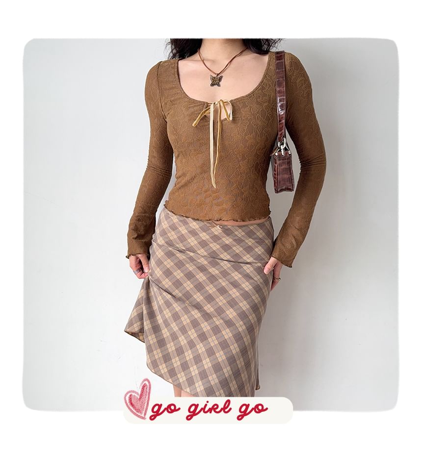 Mid Rise Plaid H-Line Skirt