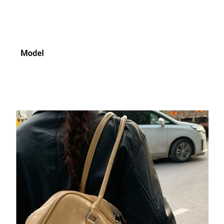 Faux Leather Buckled Zip Shoulder Bag
