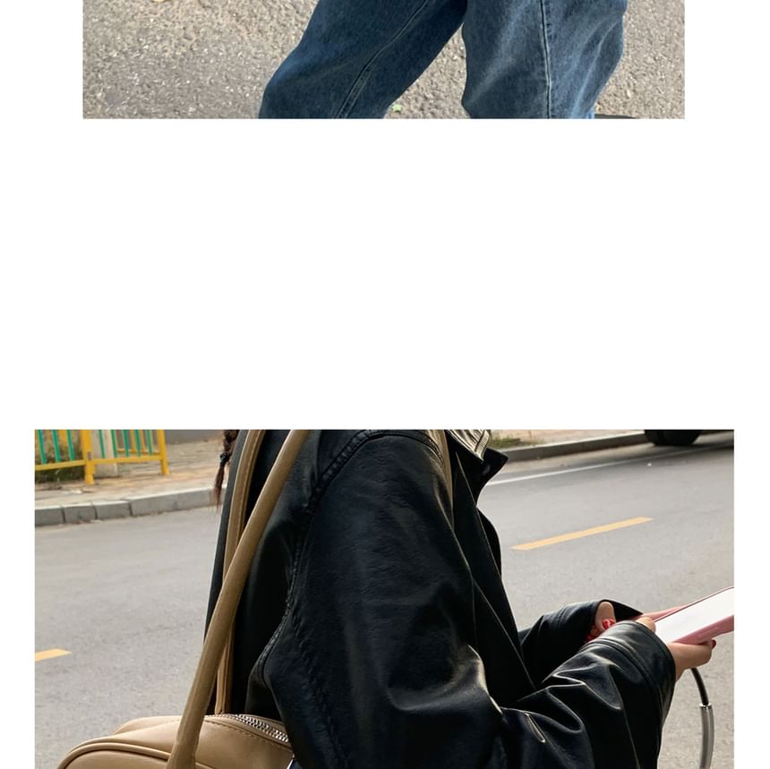 Faux Leather Buckled Zip Shoulder Bag
