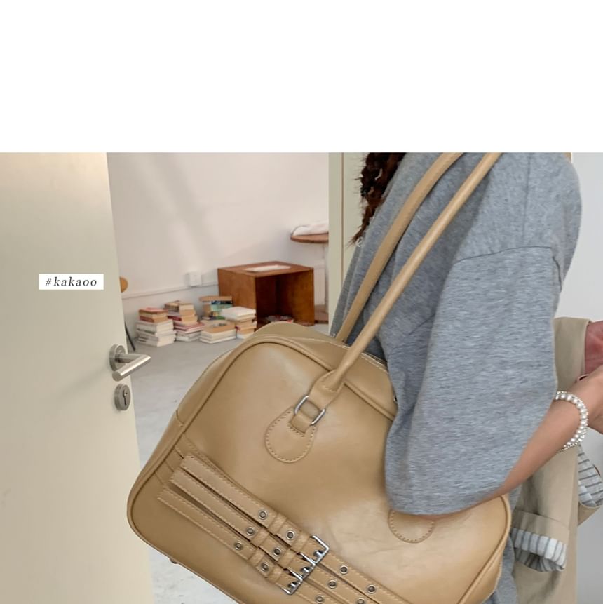 Faux Leather Buckled Zip Shoulder Bag