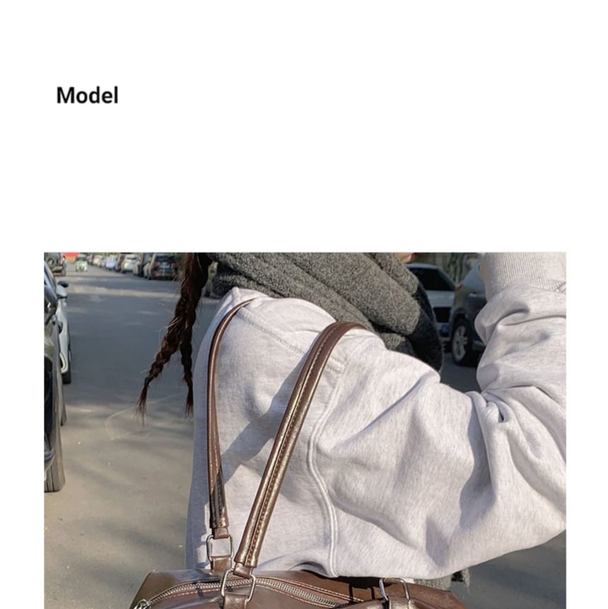 Faux Leather Plain Zip Shoulder Bag