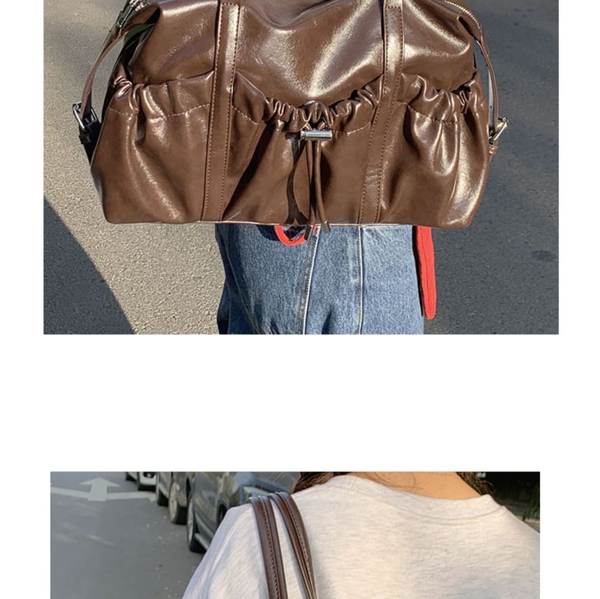 Faux Leather Plain Zip Shoulder Bag