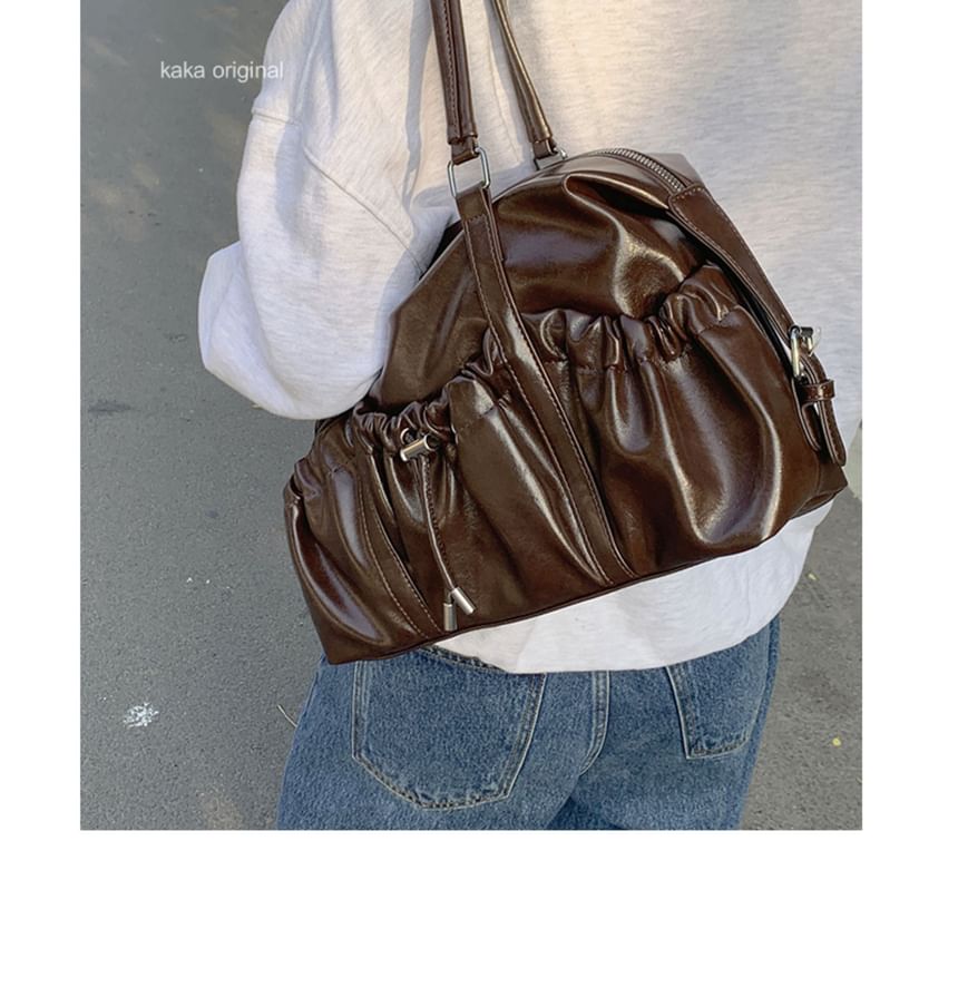 Faux Leather Plain Zip Shoulder Bag