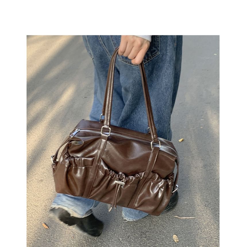 Faux Leather Plain Zip Shoulder Bag