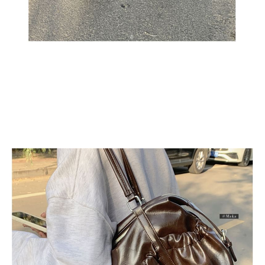 Faux Leather Plain Zip Shoulder Bag