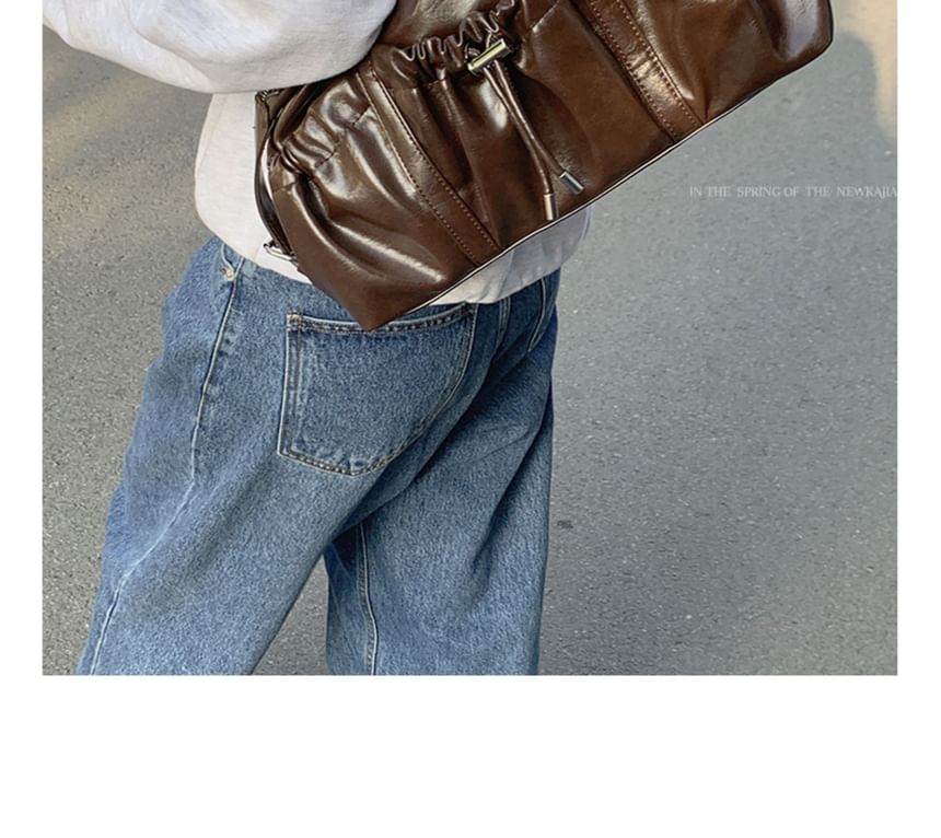 Faux Leather Plain Zip Shoulder Bag