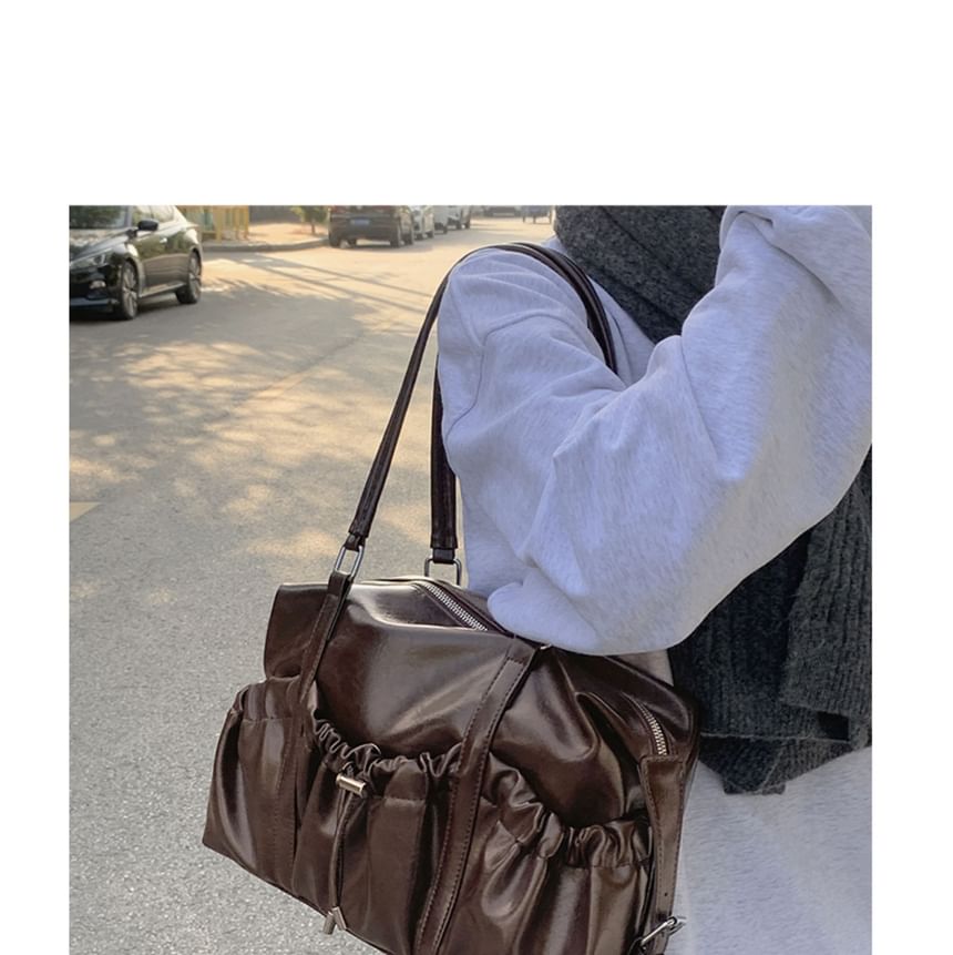 Faux Leather Plain Zip Shoulder Bag