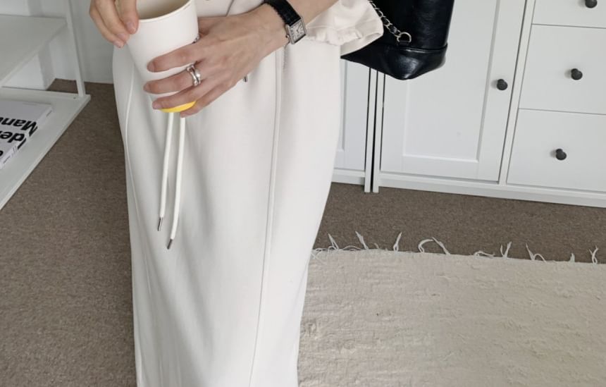 Collar Drawstring Half-Zip Pullover / Drawstring Waist Maxi Straight Skirt