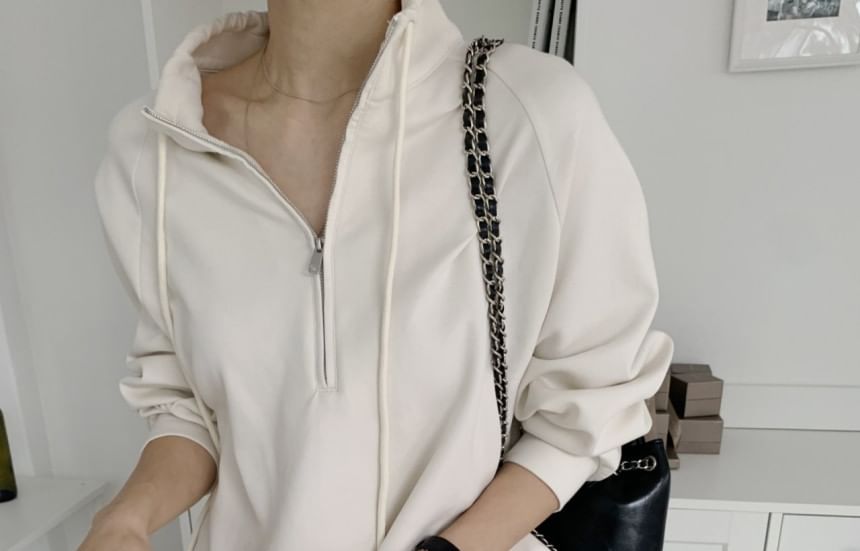Collar Drawstring Half-Zip Pullover / Drawstring Waist Maxi Straight Skirt